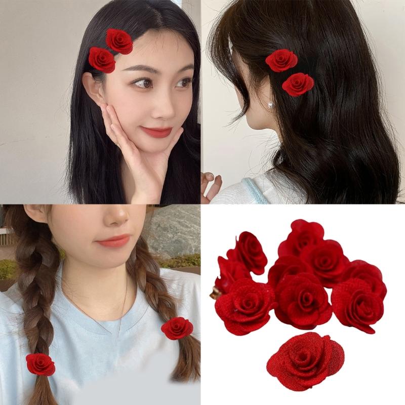 Pack of 10 Rose Flower Hair Clip Elegant Design NonSlip Teeth Barrettes for Women Girls Daily Hair Styling Accessories