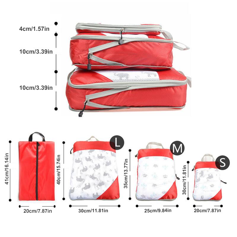 3pcs Portable Travel Storage Bag Set With Mesh Stitching, Double Layer Zipper Foldable Luggage Organizer, Clothing Storage Bags