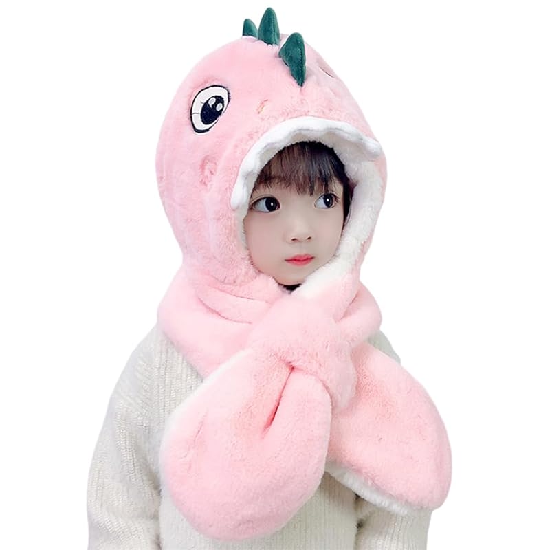

[fyetemon] kids hats winter cartoon cute small dinosaur Cold protection ear cover With fur unisex baby Thick Integrated type hat and muffler set (JP,