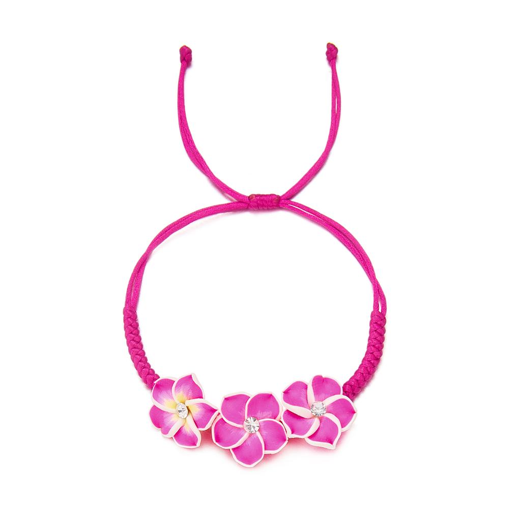 Bohemian Polymer Clay Frangipani Flower Woven Bracelet for Women Stackable Floral Braided Rope Chain Beach Party Jewelry Gift