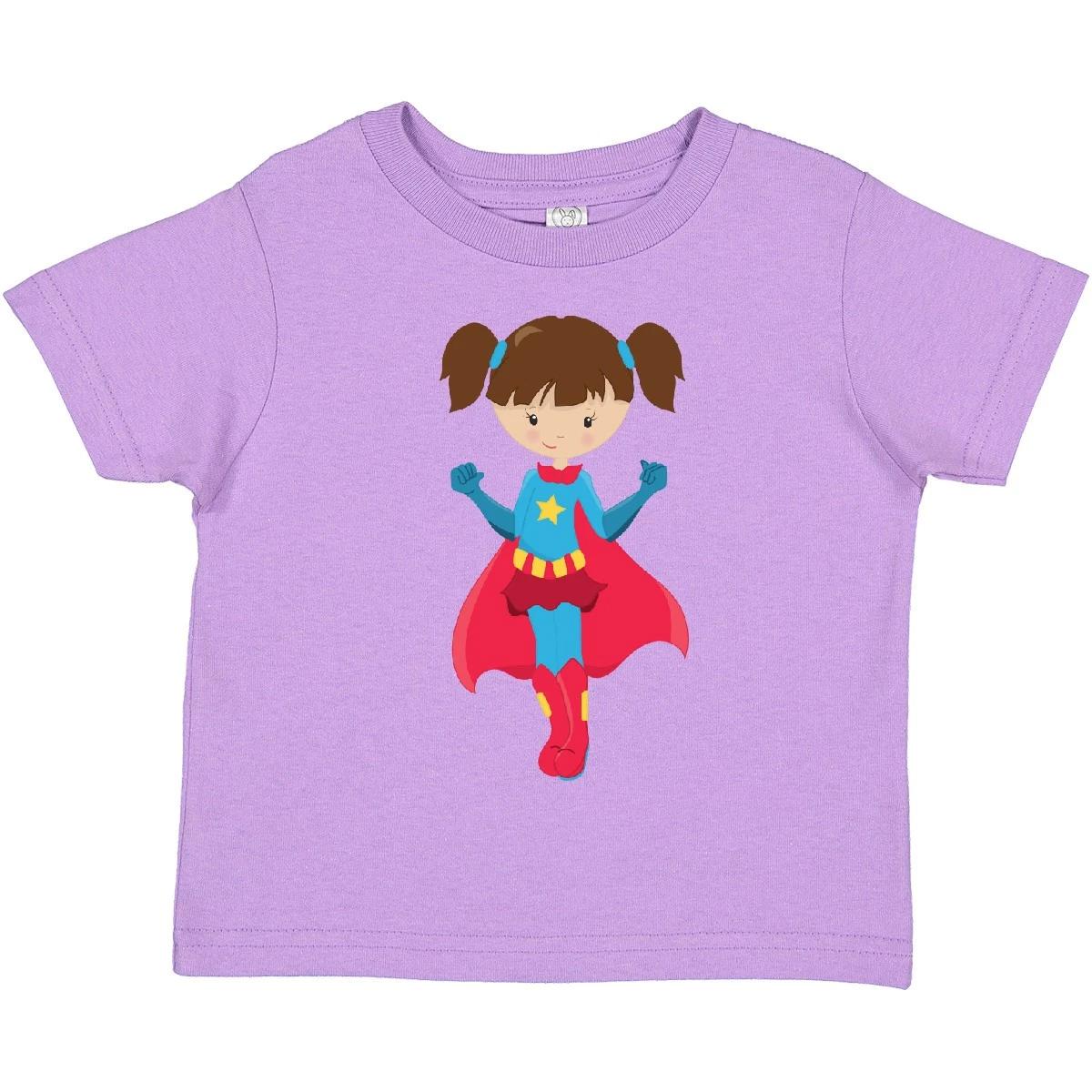 Inktastic Superhero Girl, Cute Girl, Brown Hair, Red Cape Toddler T-Shirt Little 100