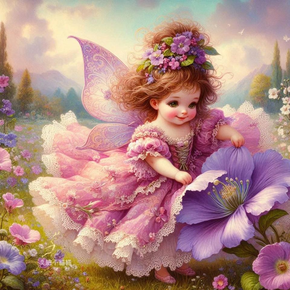 Diy Full Round Square Mosaic Art Cartoon Elf Diamond Painting Set New Product Arrived Flower Elf Girl Embroidery Decoration