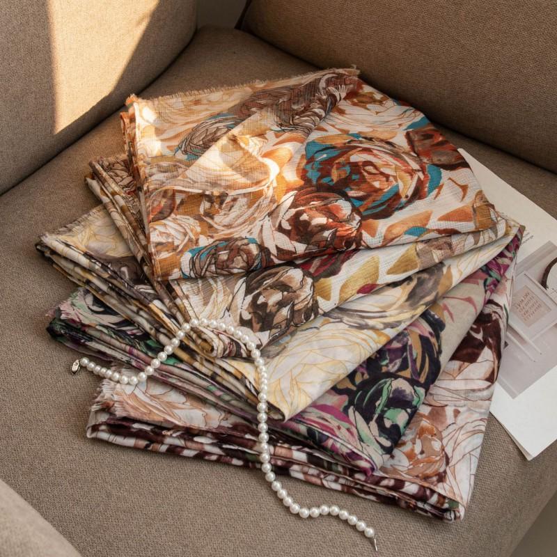 Womens Long Scarf Cotton-Linen Feel Thin Versatile Sun Protection