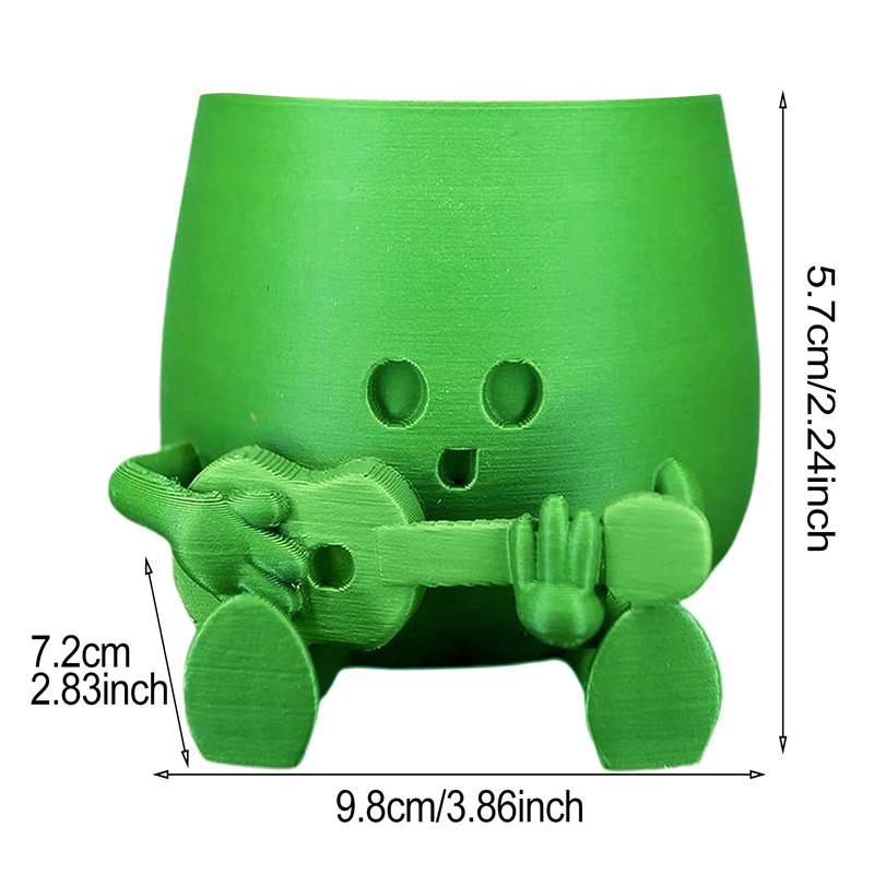 3.14" Happy Face Planter Handmade 3D Printed Cute Guitar Planter Theme Succulent Pot For Guitar Lovers