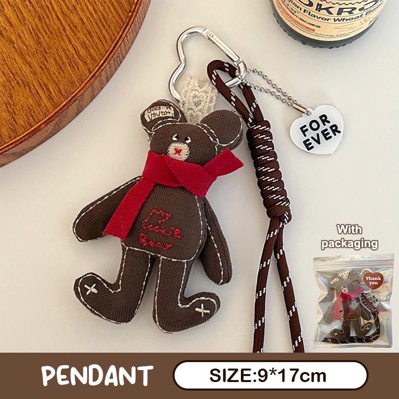 Korean Cartoon Fabric Scarf Bear Keychain Cute Little Bear Keyring Car Key Holder  Versatile Bag Pendant Couple Gifts