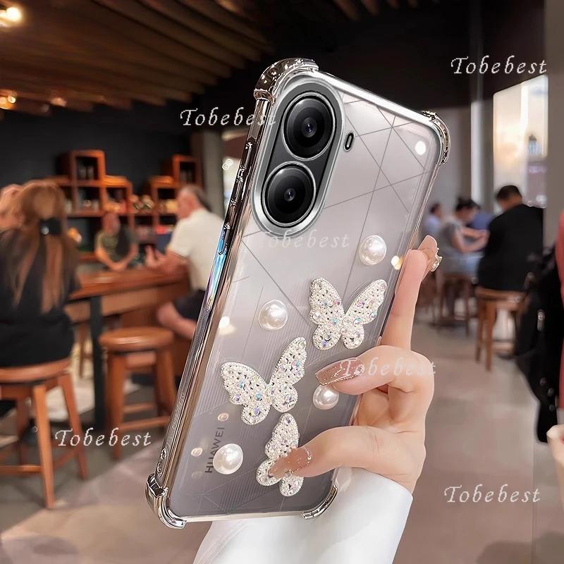 3D Perlen Schmetterling Stoßfestes Beschichtetes Silikonhülle für Xiaomi Redmi Turbo 4 3 Pro A5 A3 A1 Klare Transparente Rückseite