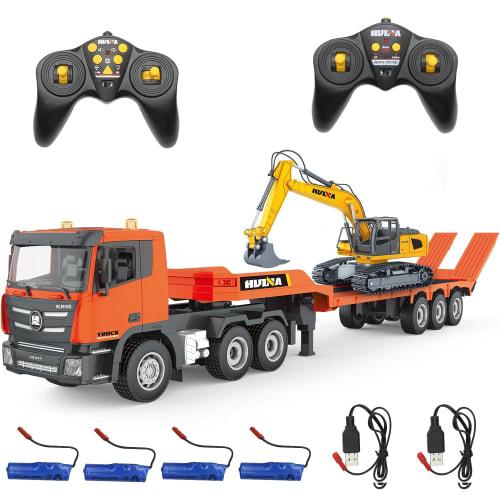 RC Car Set for Kids, Heavy Equipment Transport Trailer & Power Shovel, 2.4GHz, 1/24 Scale, RC Car, Trailer, RC Excavator, Construction Vehicle, Multi-