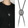 Turquoises Flower Pendant Bolo Tie Necklace For Men Women Cowboy Adjustable Leather Cord Necktie Casual Evening Wear