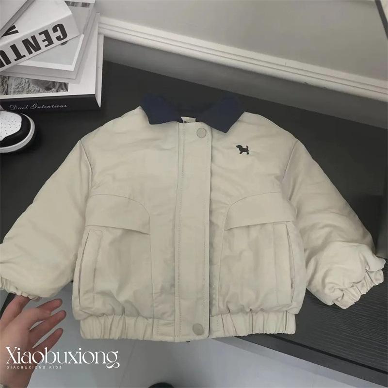 Kids Padded Jacket with Cartoon Dog Design Baseball Collar