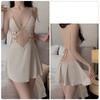 Sexy ryggløs forførende dyp V komfortabel pyjamas sløyfe stropp pyjamas kjole hjemme dress