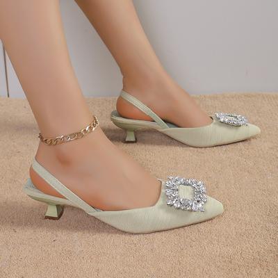 Crystal Square Buckle Sandals Women Summer Slip On Low Heels Mules Sandals Woman 2024 Elegant Pointed Toe Office Slingback Shoes
