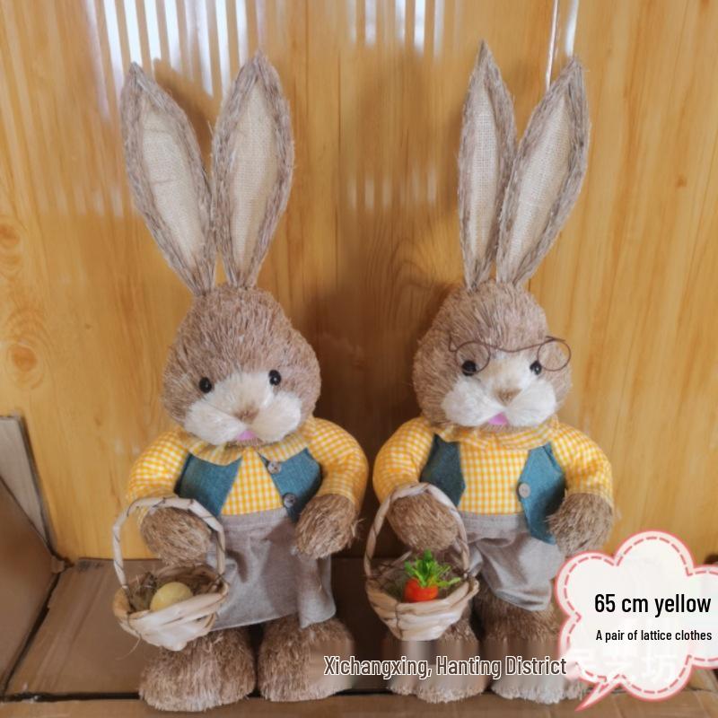 Pastoral Large Peter Rabbit Straw Woven Craft Ornament - Cute Christmas & Halloween Gift