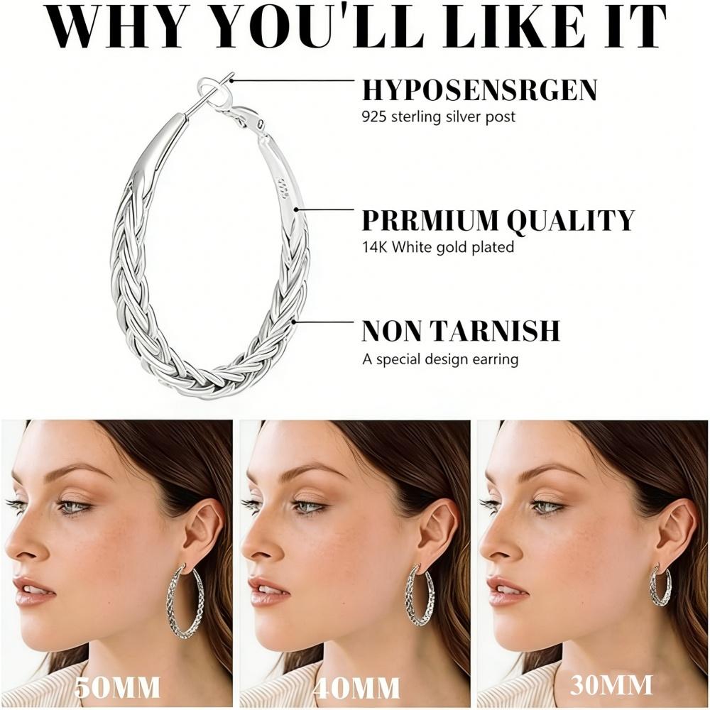 925 Silver Needle Hypoallergenic Large Hoop Earrings for Women Fashion Minimalist 30/40/50mm Earring Jewelry Mother's Day Gift