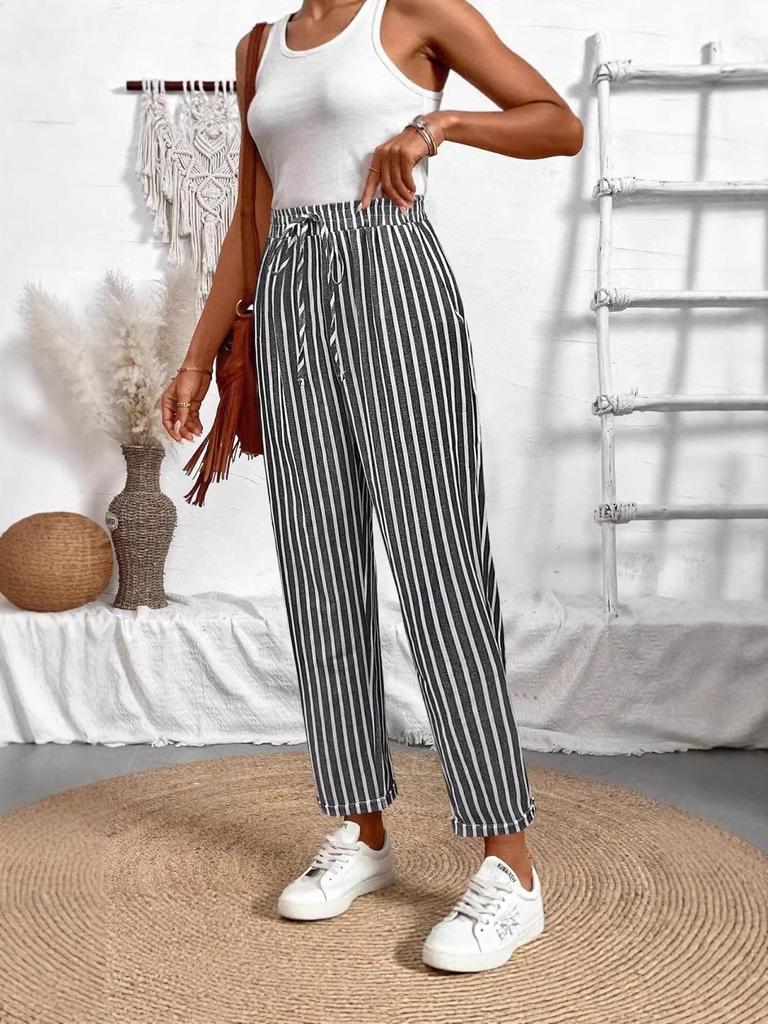 2026 Spring/Summer Women's Striped Elastic Waist Casual Pants