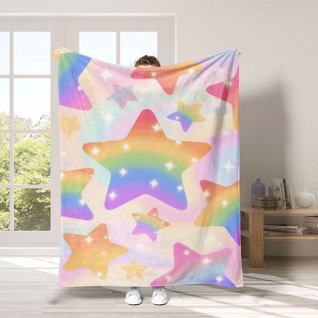 New thick and adorable rainbow bear fleece blanket for home bedroom dormitory office suitable for all occasions no shedding
