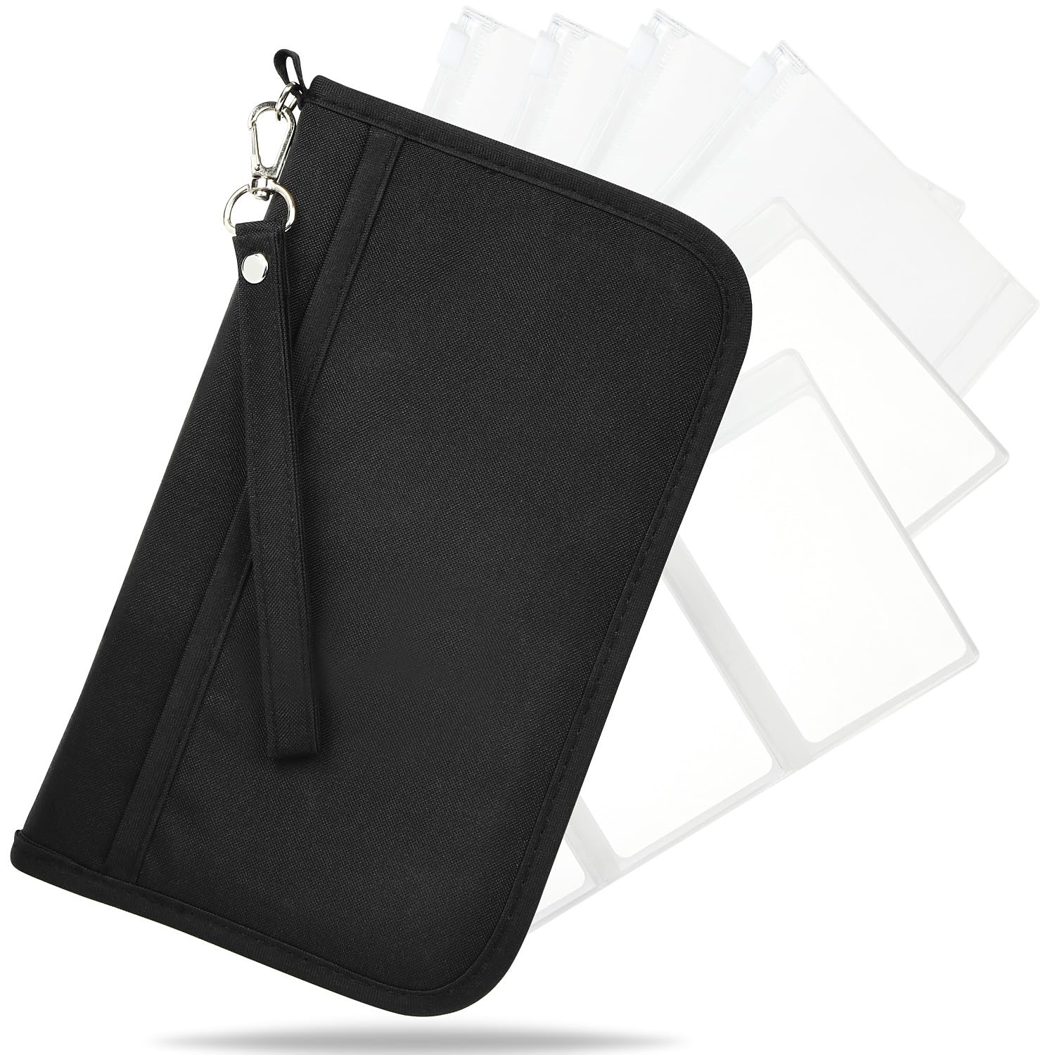 

Домашний органайзер-кошелек для сбережений, чехол для паспорта, подарок, большая вместимость, полиэстер, прозрачные чехлы на молнии, 2 прозрачных слота для карт [FeasibleSite] [Развивать навыки] (4 + чёрный