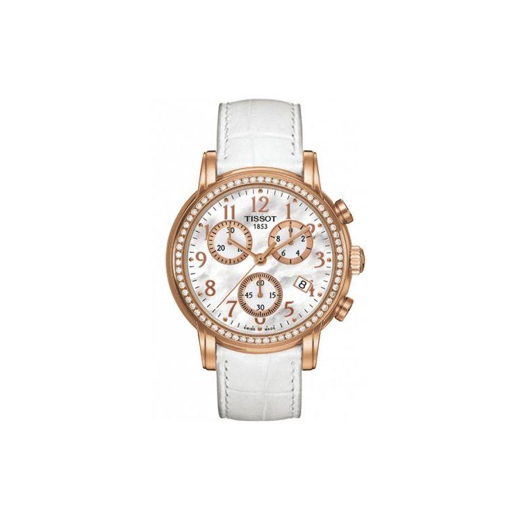 TISSOT  S&eacute;rie &Eacute;l&eacute;gance Mouvement Quartz Lunette Sertie de Diamants Chronographe Trois Compteurs Calendrier Multifonction Montre Montres Femmes Blanc Or Rose T050.217.36.112.01
