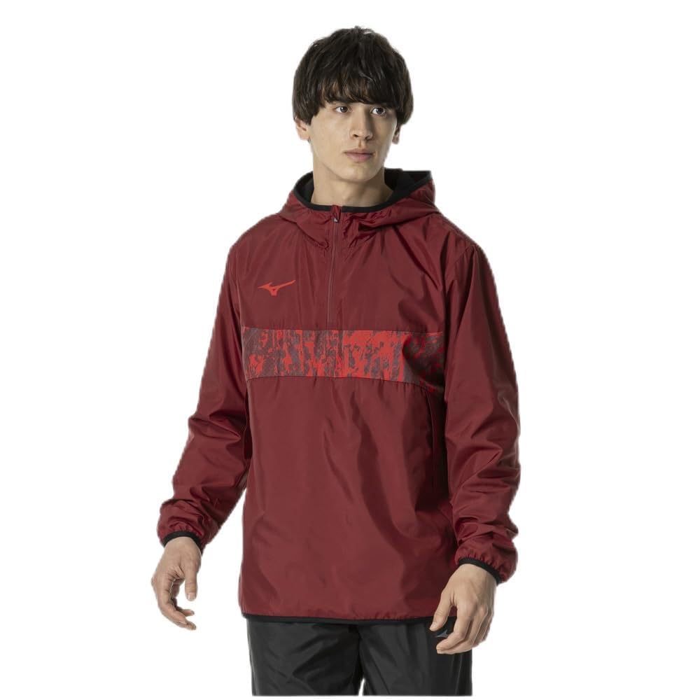 Mizuno Soccer Piste Hoodie with Cabernet Red Apparel, Water-Repellent Lining, P2MEB530,