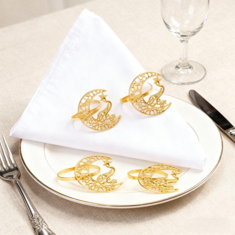 1-8PCS Ramadan Kareem Napkin Rings, Gold Bismillah Napkin Holders for Eid Mubarak, Ramadan Party Table Supplies and Home Decor