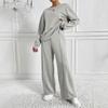 New Fall/Winter Solid-Color Round-Neck Long-Sleeve Top and Long Pants Set for Women: A Stylish Two-Piece Outfit