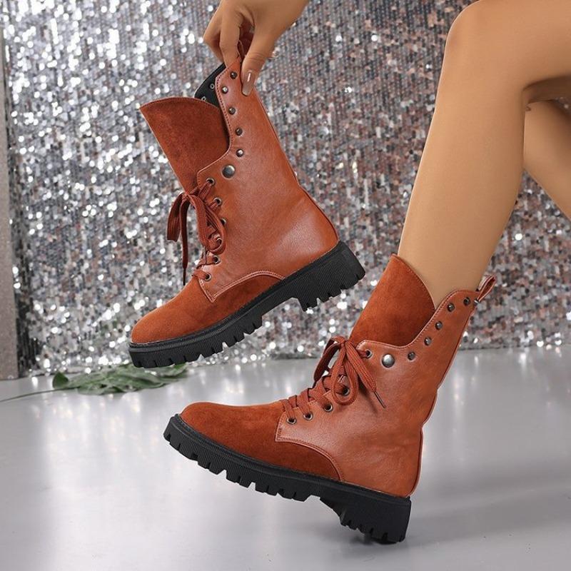 Large Size Wind Locomotive Boots Women's Autumn and Winter New Fashion Western Cowboy Fashion Medium Boots Women