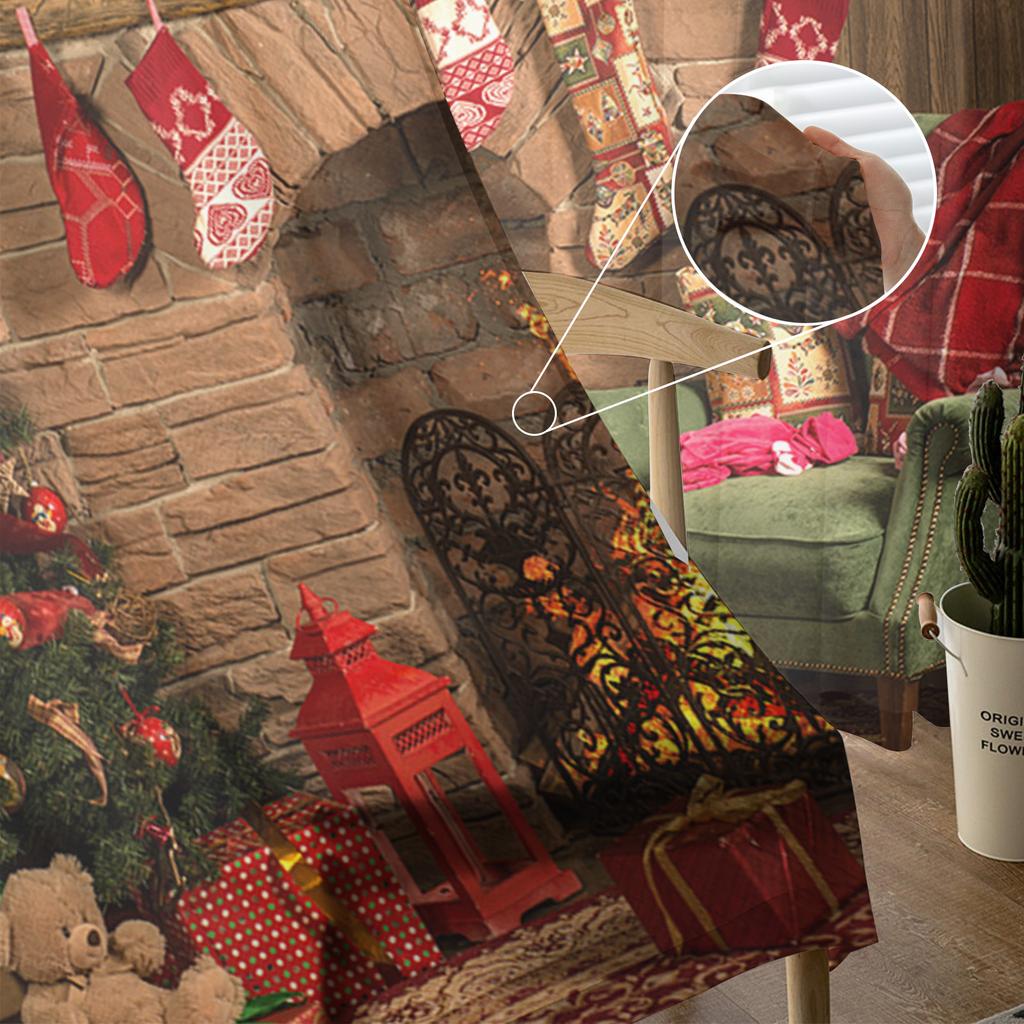 Christmas Fireplace Christmas Gift Tulle Window Curtains Living Room Organza Sheer Voile Curtain Bedroom Kitchen Home Decor