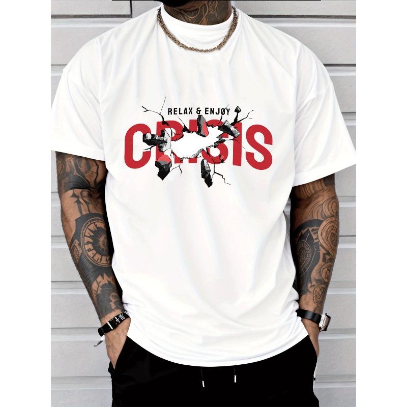 

European sizes Men S Casual Street Style Short Sleeve T-Shirt | Relax Enjoy Crisis Broken Glass Graphic, Trendy Adult Mens Fashion 4XL білий