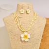 Egg Flower Flower Necklaces Earrings Multilayer Rice Bead Collarbone Chain  Vacation