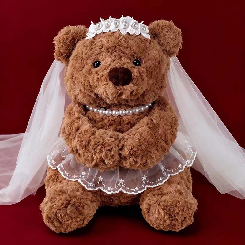 Bruin Bruidspaar Teddybeer Pluche Set Squishy Knuffelpop Romantische Bruiloft Tafeldecoratie Huwelijksgeschenk Voor Bruid Bruidegom Koppel 40CM brown