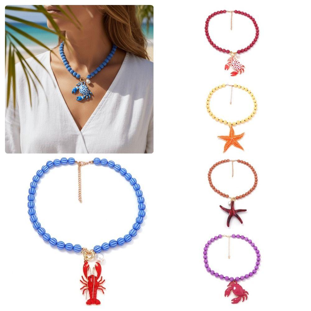 Collana di Perline Colorate Ciondolo Granchio Ciondolo Aragosta Collana a Tema Marino Ciondolo Stella Marina Collana con Ciondolo Gioiello Regalo