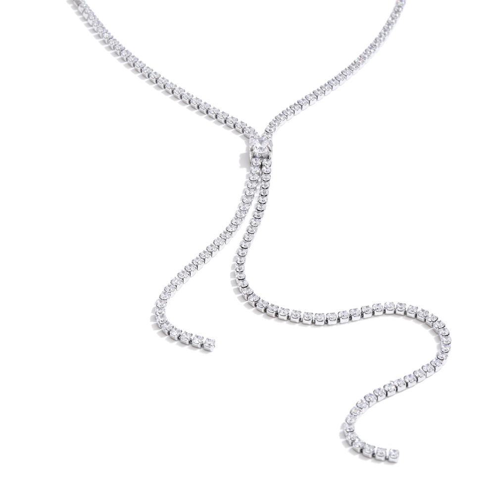 

Yhpup Delicate Full Cubic Zirconia Chain Pendant Premium Necklace Stainless Steel Luxury Temperament Bling Jewelry for Women