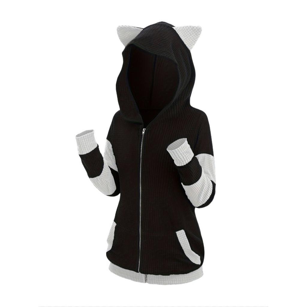 European & American Fall/Winter Hoodie - Thickened Ears Mid-Length Color-Block Hooded Cross-Border Sweatshirt