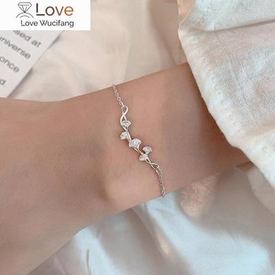 Náramok z listov S925 striebra pre ženy Svieži náramok s príveskom Ginkgo Biloba Striebro 925 Šperky Pulseras Mujer Náramky
