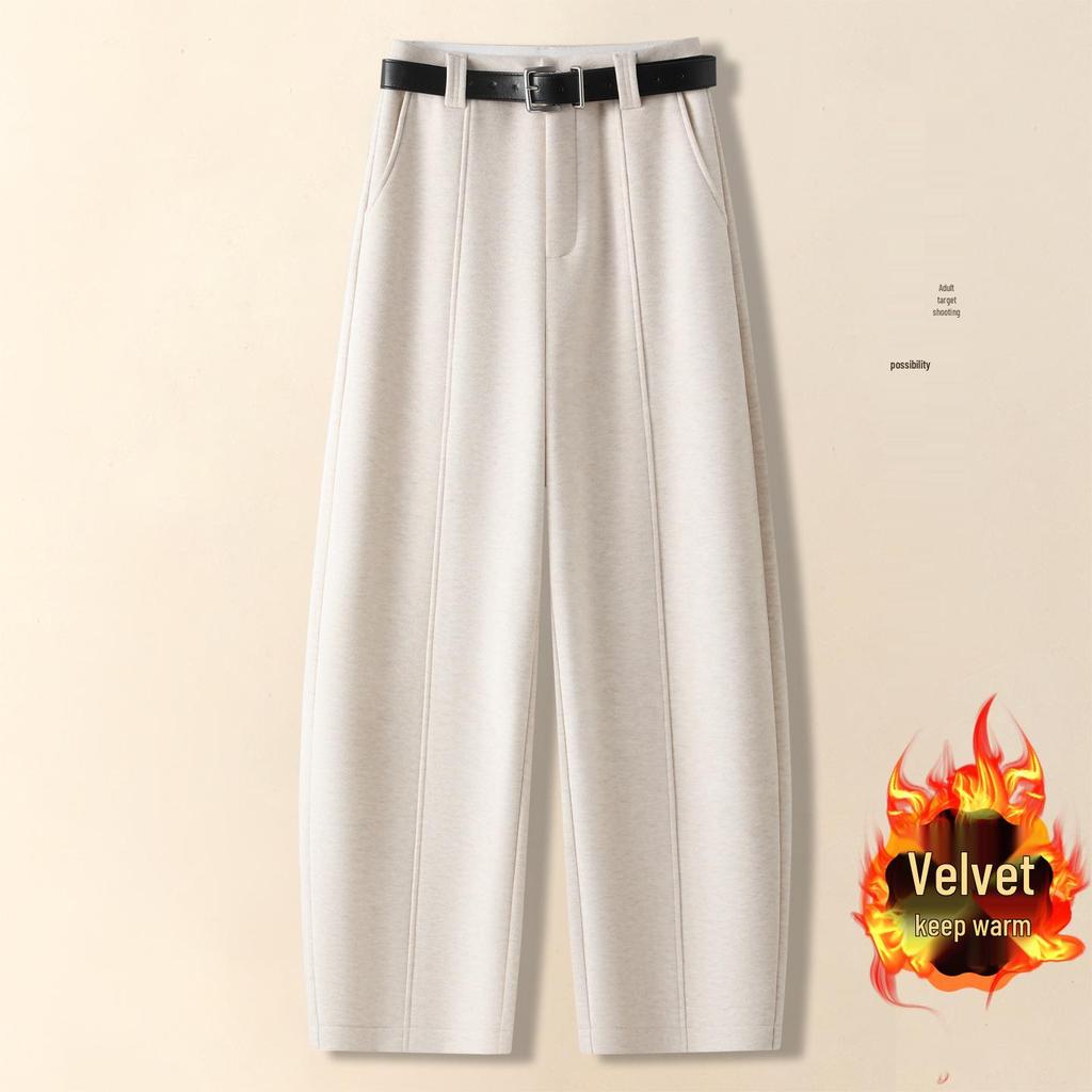 Women's Off-White Velvet Woolen High-Waist Slimming Wide-Leg Pants - Autumn/Winter 2025 Collection