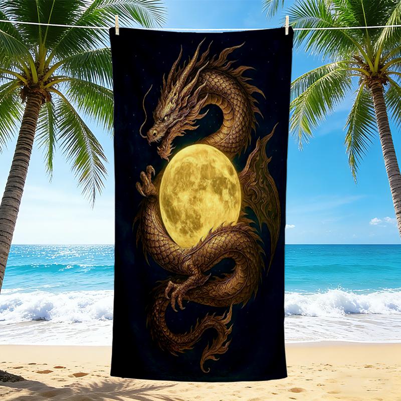 1Pc Golden Dragon Moon Beach Towel, Quick Dry, Multi-Use for Beach Pool Gym Yoga Home Travel, Christmas, Halloween, Xmas Gift M92896