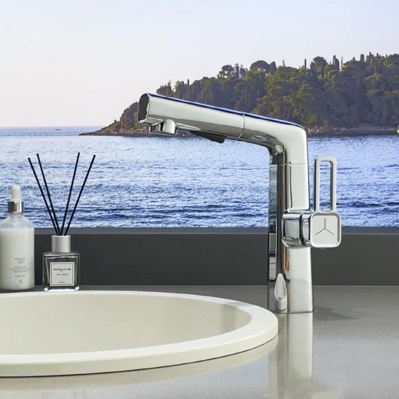 Milky White Bronze Pull-Out Bathroom Basin Faucet Grey Household Adjustable Hot And Cold Shower Faucet for Kitchen And Bath