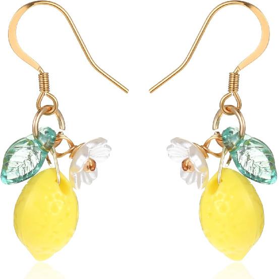 Cute Lemon Dangle Earrings for Women, Resin Yellow Lemon Hoop Earrings Minimal Fashion Fruits Dangling Earring for Women Sweet Earring