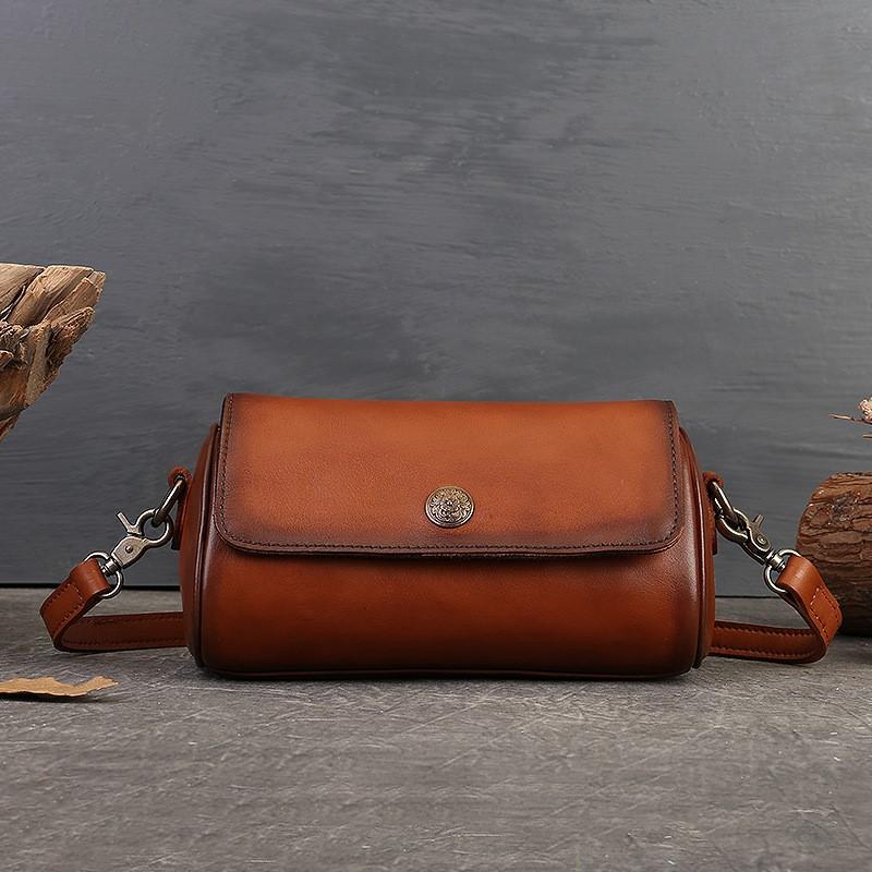 Johnature Vintage Genuine Leather Summer Pillow Bag Handmade Versatile Solid Color Women Shoulder & Crossbody Bags