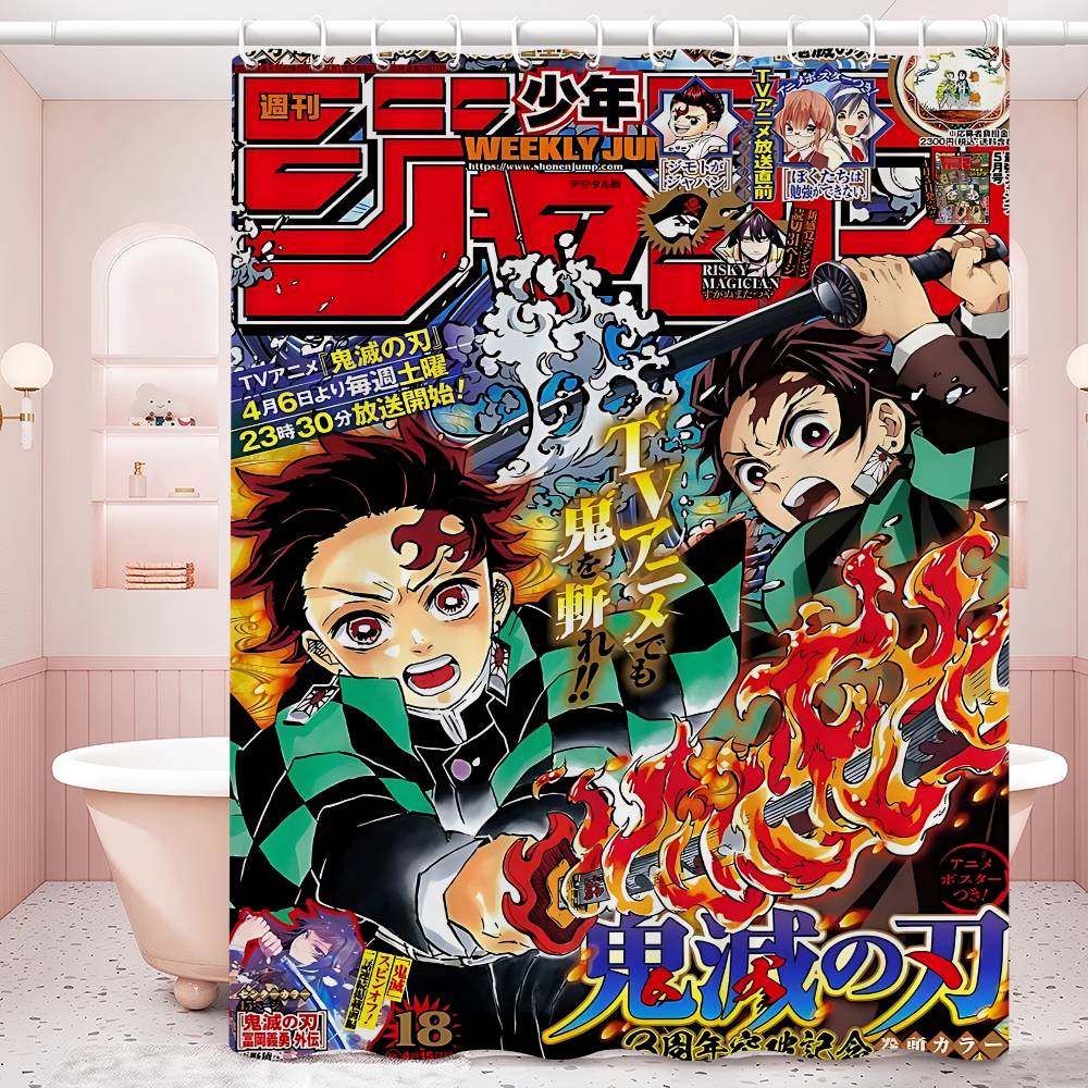 D-Demon Slayer 1pc Shower Curtain Polyester Waterproof Shower Curtain Bathroom Partition Curtain Decoration Accessories