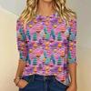 Women's Fashionable Casual Three-Quarter Sleeve Christmas Print Round Neck Top