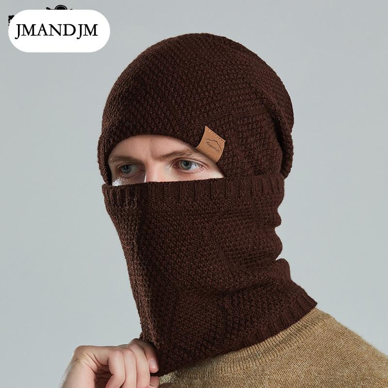 Varmt vinterskjerf for menn, strikkelue, europeisk og amerikansk ensfarget fløyelslue, fortykket vinterdress