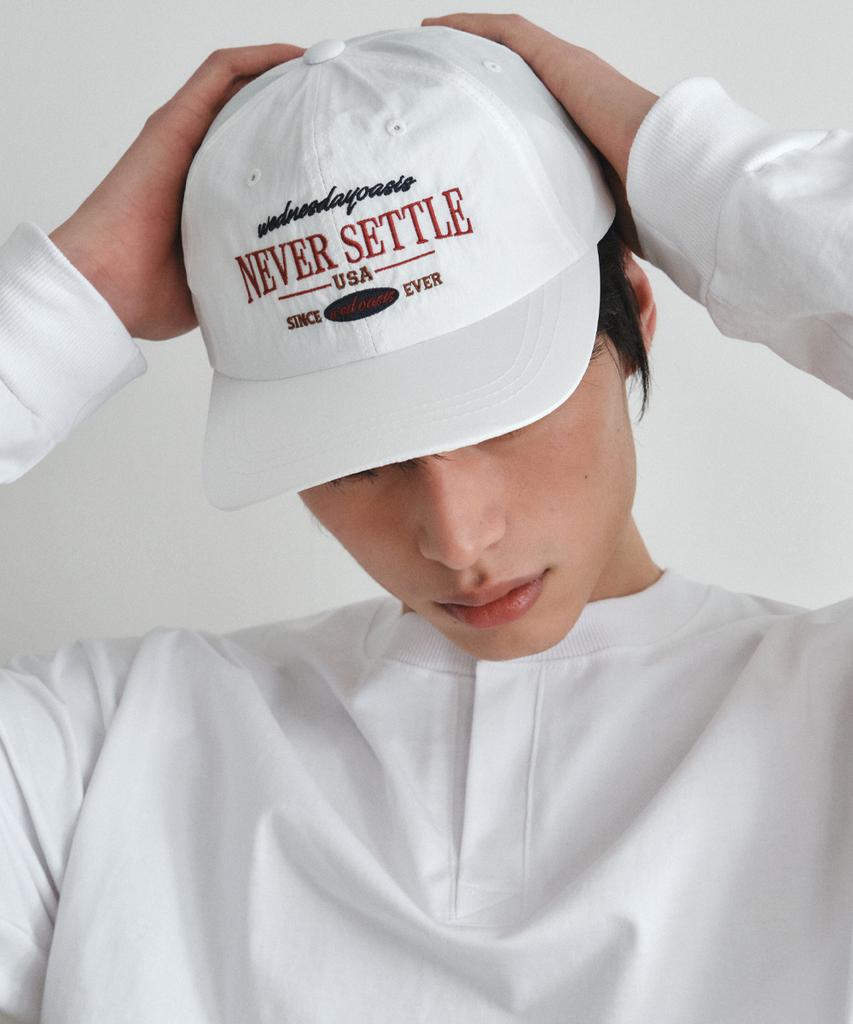 Wednesday Oasis Never Settle Nylon Ball Cap_White(W26Acc02)