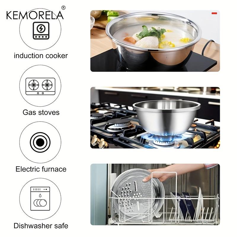 4-in-1 Stainless Steel Multifunctional Basin with Lid Airtight Rice Washer Drain Colander Ginger & Cheese Grater Cooking Tools