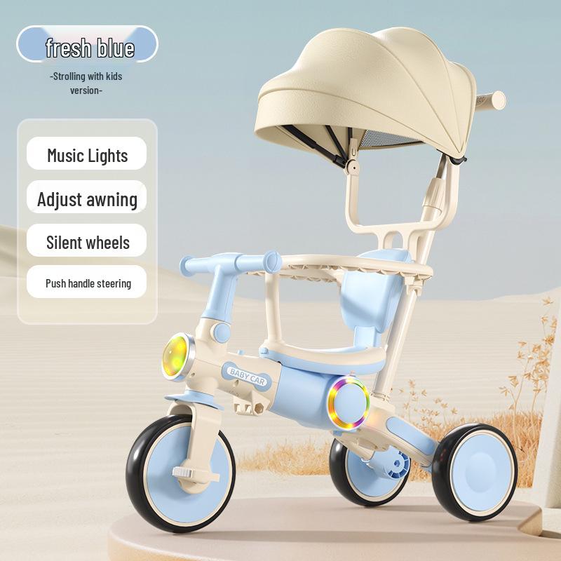 Kids' Tricycle Stroller with Pedal Car, Balance Bike, Music, and Lights for Ages 1-5
