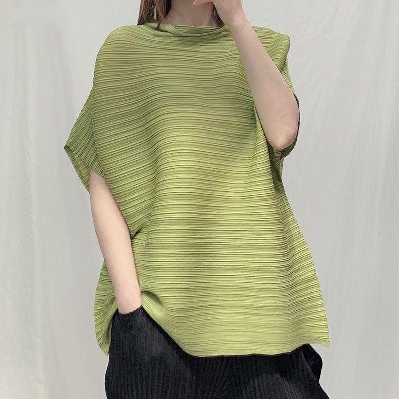 Skládaný Temperament Stojáček Slim Fit Tričko s krátkým rukávem Letní ležérní oblečení Topy