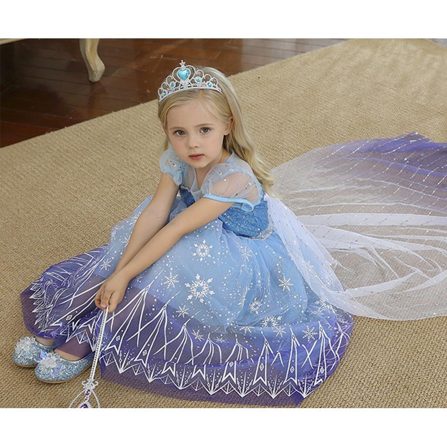 Frozen Elsa Dress Up Set with Wig Crown Wand Accessories Ice Blue White 120cm for Girls 4-5 Years