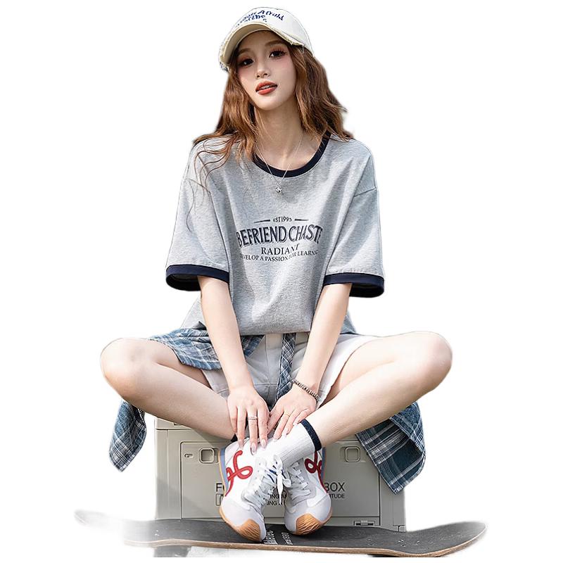 TonLion Women s Contrast Collar & Sleeve Knit T-Shirt S