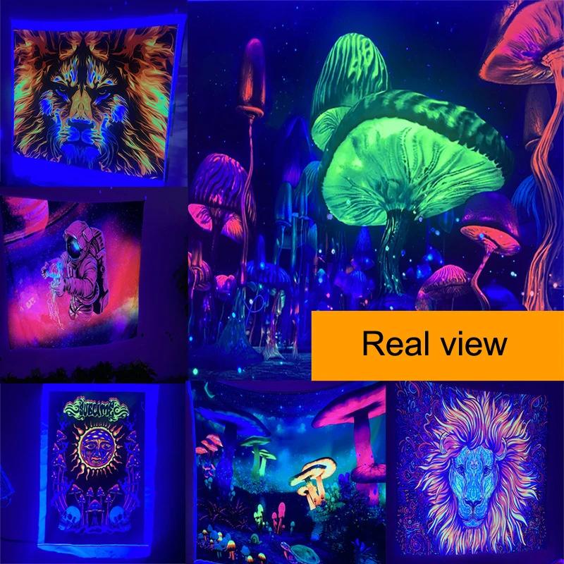 Black Light Tapestry Wall Hanging UV Reactive Psychedelic Jellyfish Hippie  for Bedroom Dorm Independent Room Decoration