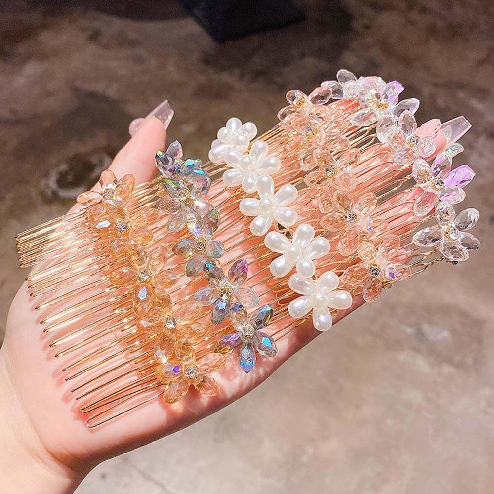 Sweet Girl's Gift Korean Style Arylic Imitation Pearl Hair Claw Kids Hair Comb Children Flower Hairpin Crystal Hair Clip