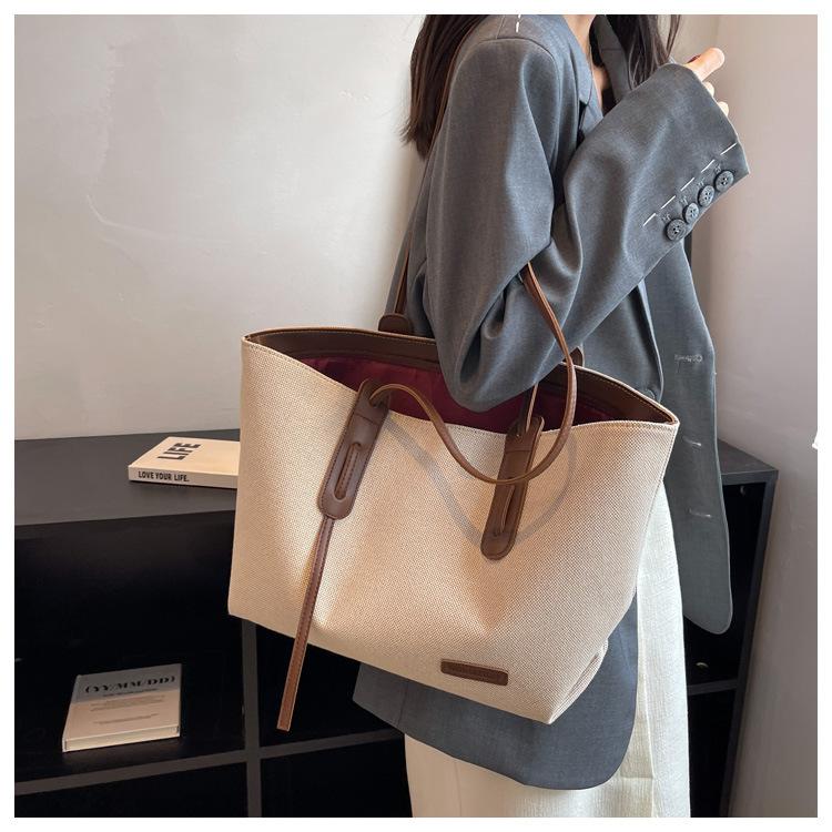 Ny avslappnad damväska med stor kapacitet axelväska canvasväska student klass pendling toteväska